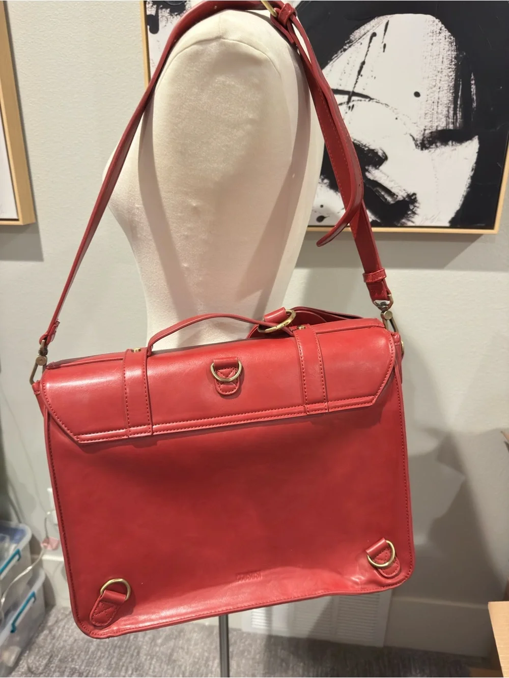 ECOSUSI Vegan Leather Red Bow Briefcase Laptop Study Bag